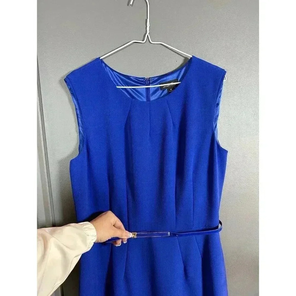 Tahari Arthur S. Levine Royal Blue Sleeveless Lined Polyester Dress Size 12 Belt - Picture 3 of 12
